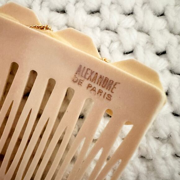 Alexandre de Paris Ivory Cream Gold Chain Accent Geometric Side Hair Comb Single - Picture 3 of 4